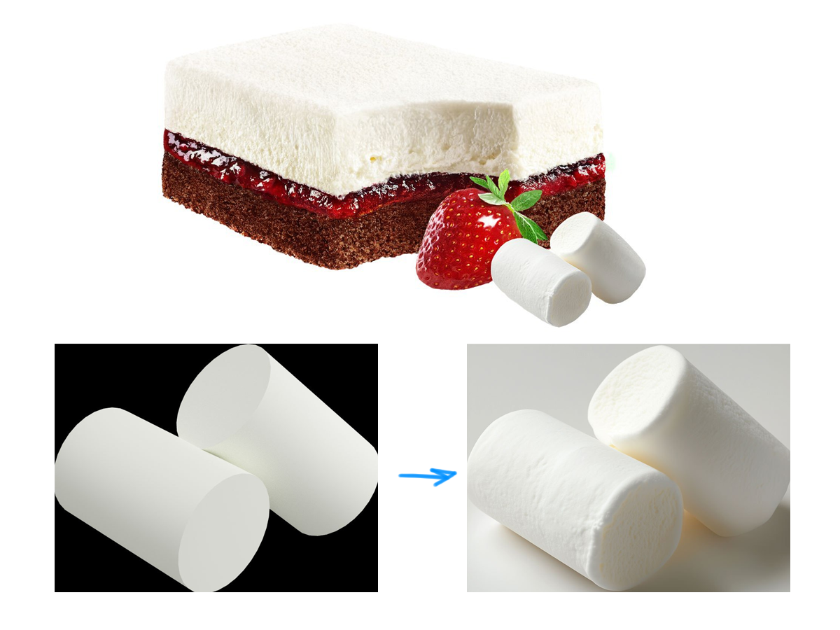 3D marshmallow models retextured with Midjourney