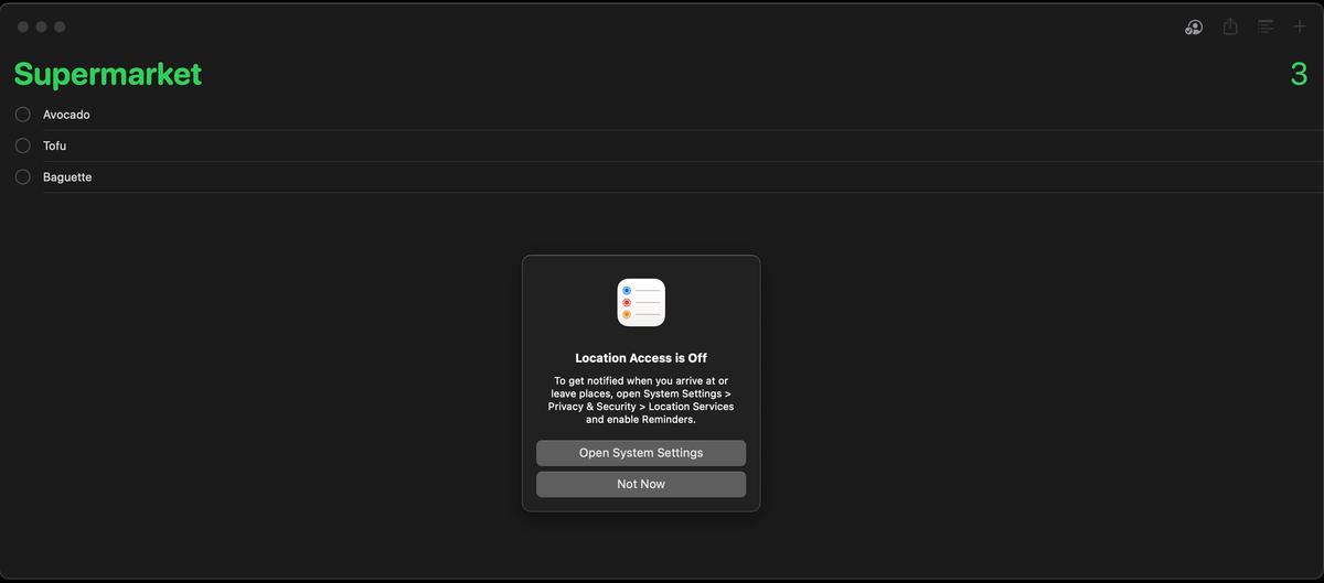 Reminders permission popup