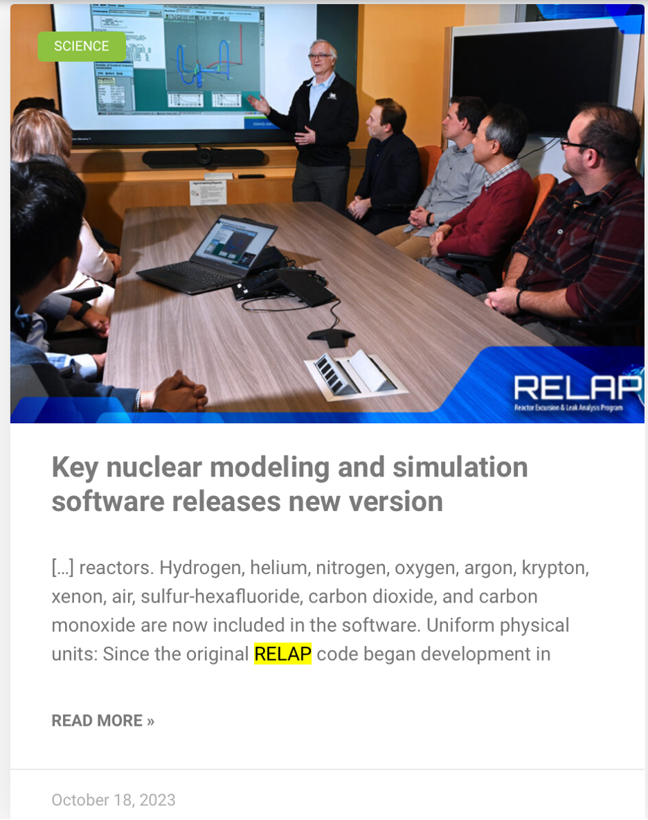RELAP5 interface from 2023 news