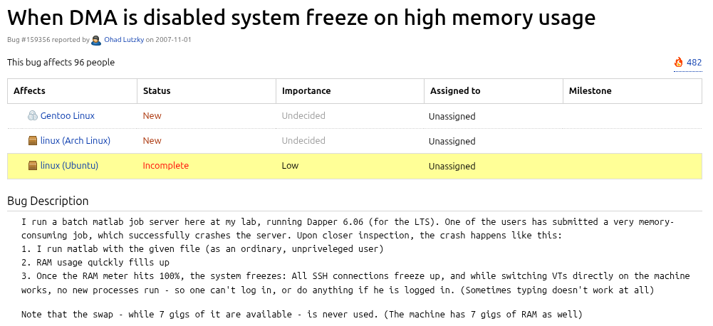 System freeze under memory pressure