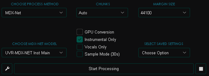 Ultimate Vocal Remover settings