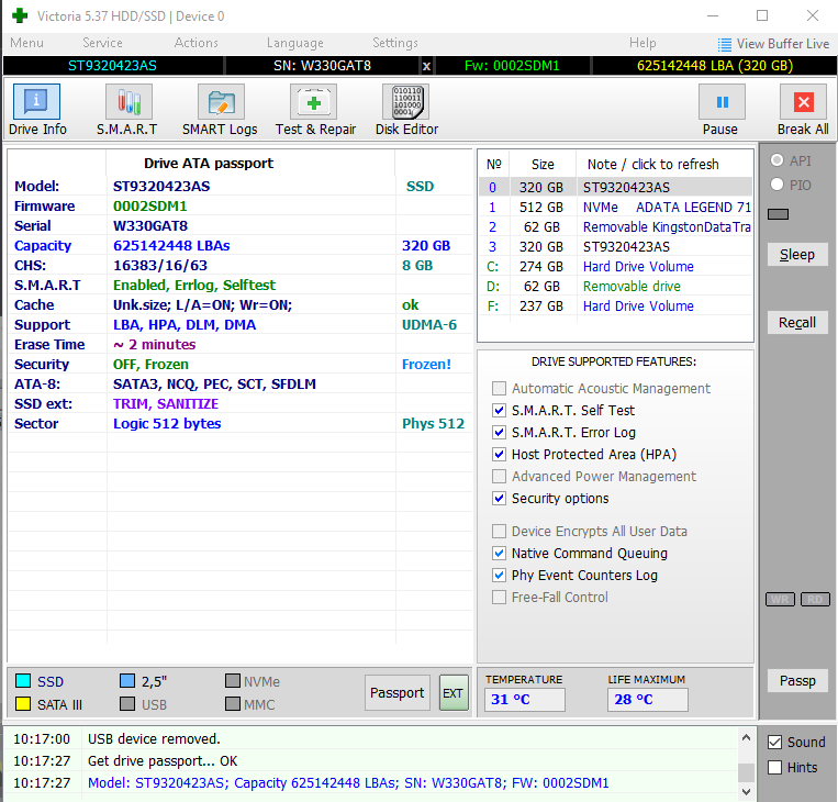 Drive identification showing cloned parameters