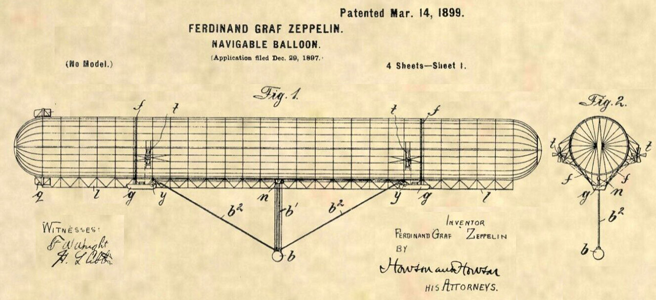 Первый запатентованный проект дирижабля фон Цеппелина, 1899 год