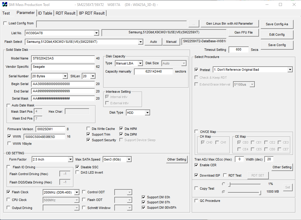 MPTool serial number configuration