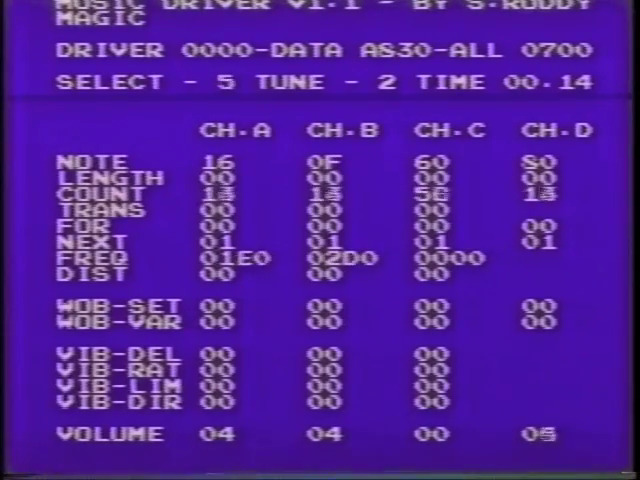 Test build of the music driver for the game Solstice, frame from a making-of video