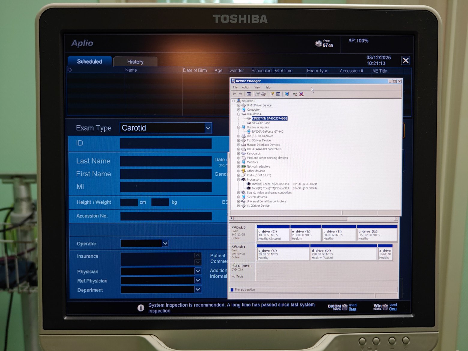 Windows XP running on the ultrasound machine