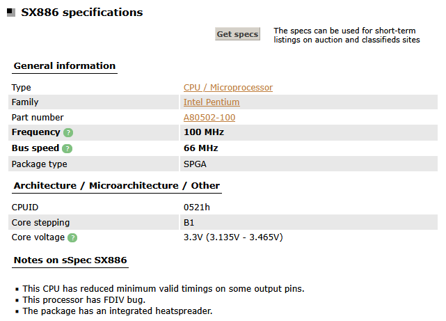 System info showing FDIV bug