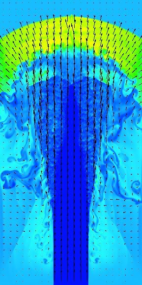 Cold supersonic submerged jet simulation