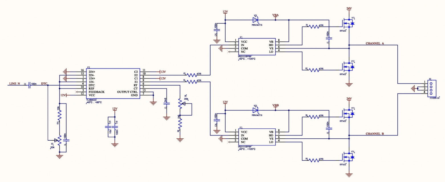 Amplifier board top view